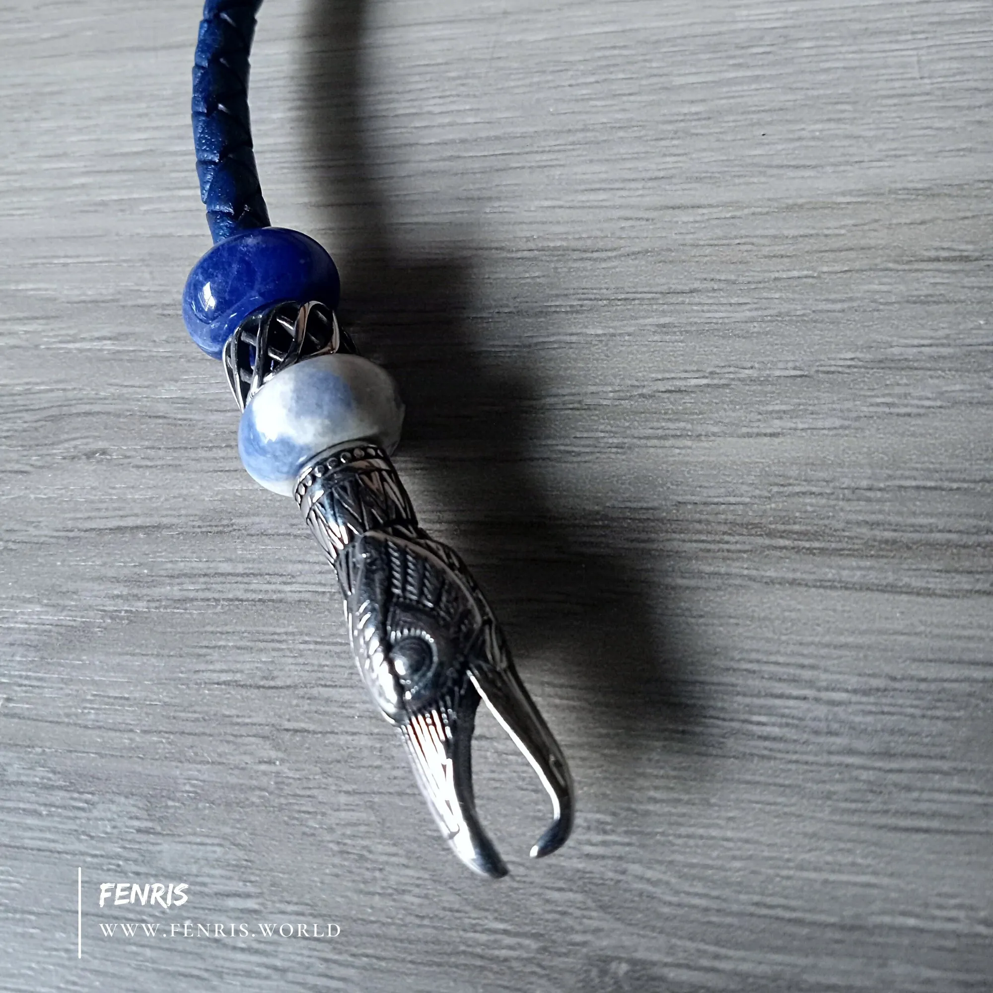 Raven Torc Lapis Lazuli Necklace Silver Blue Leather