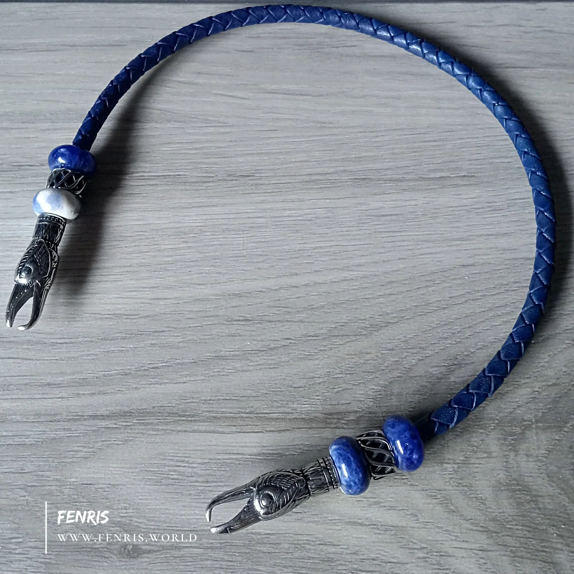 Raven Torc Lapis Lazuli Necklace Silver Blue Leather