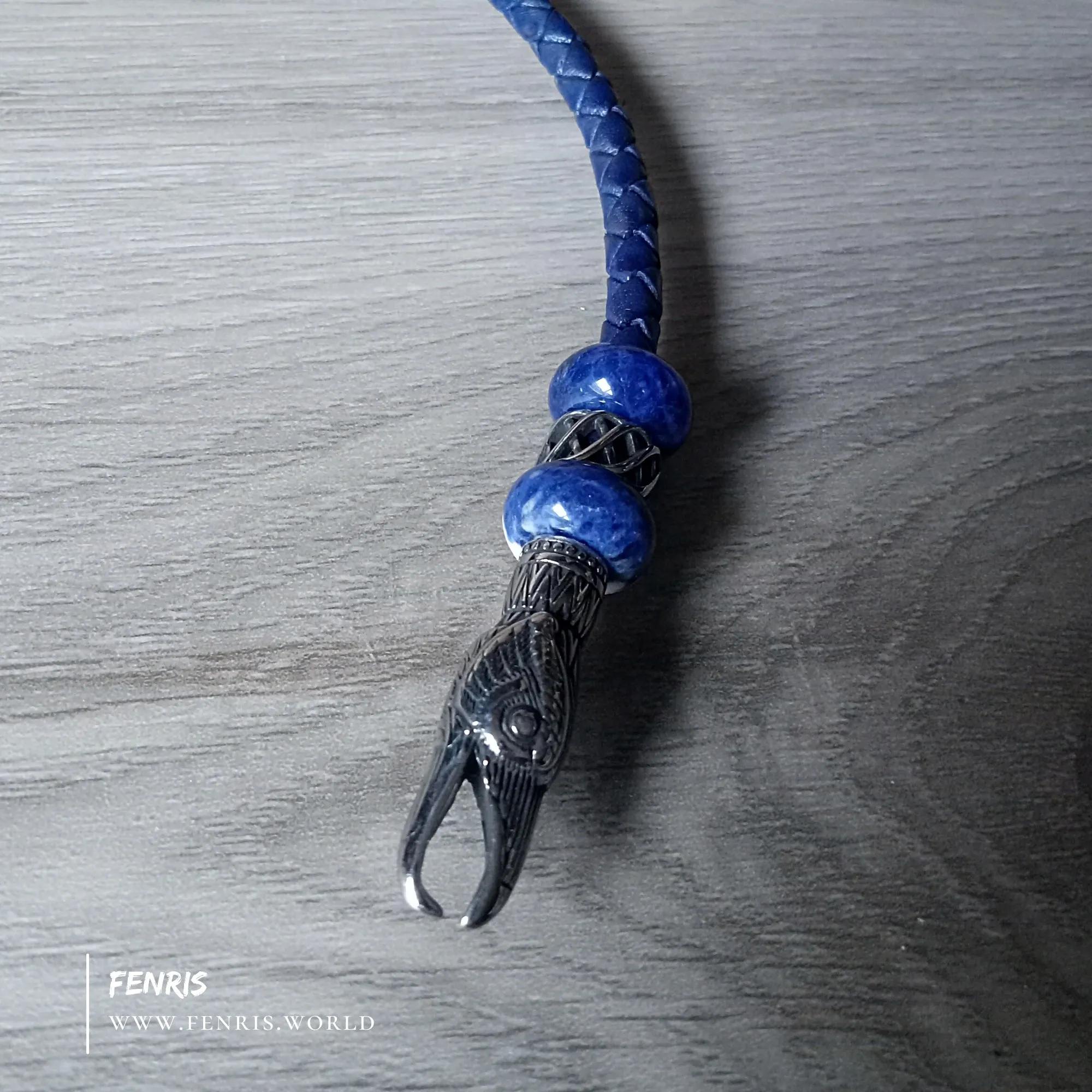 Raven Torc Lapis Lazuli Necklace Silver Blue Leather