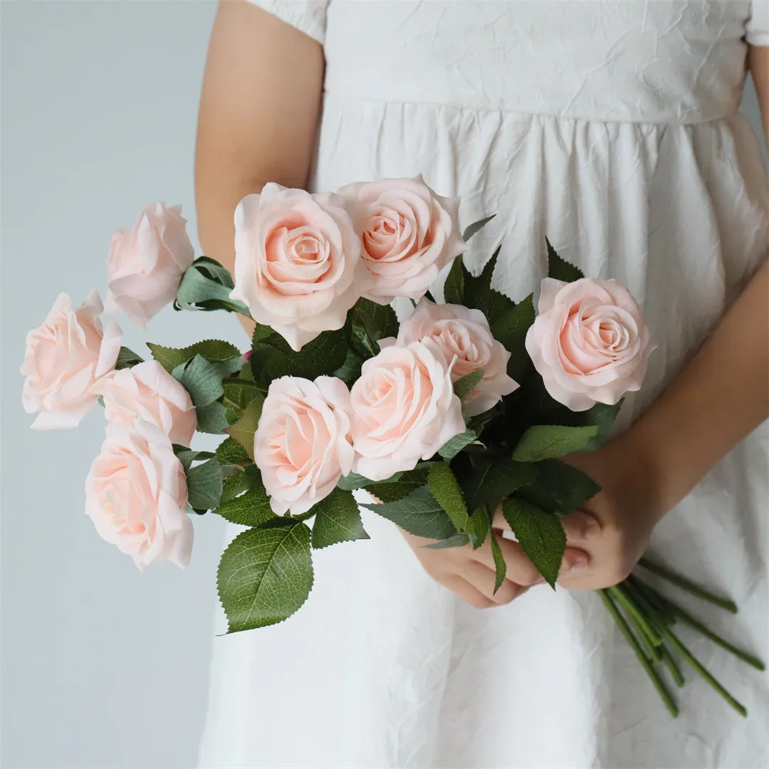 Realistic Blush Pink Roses Real Touch Flowers 10pcs