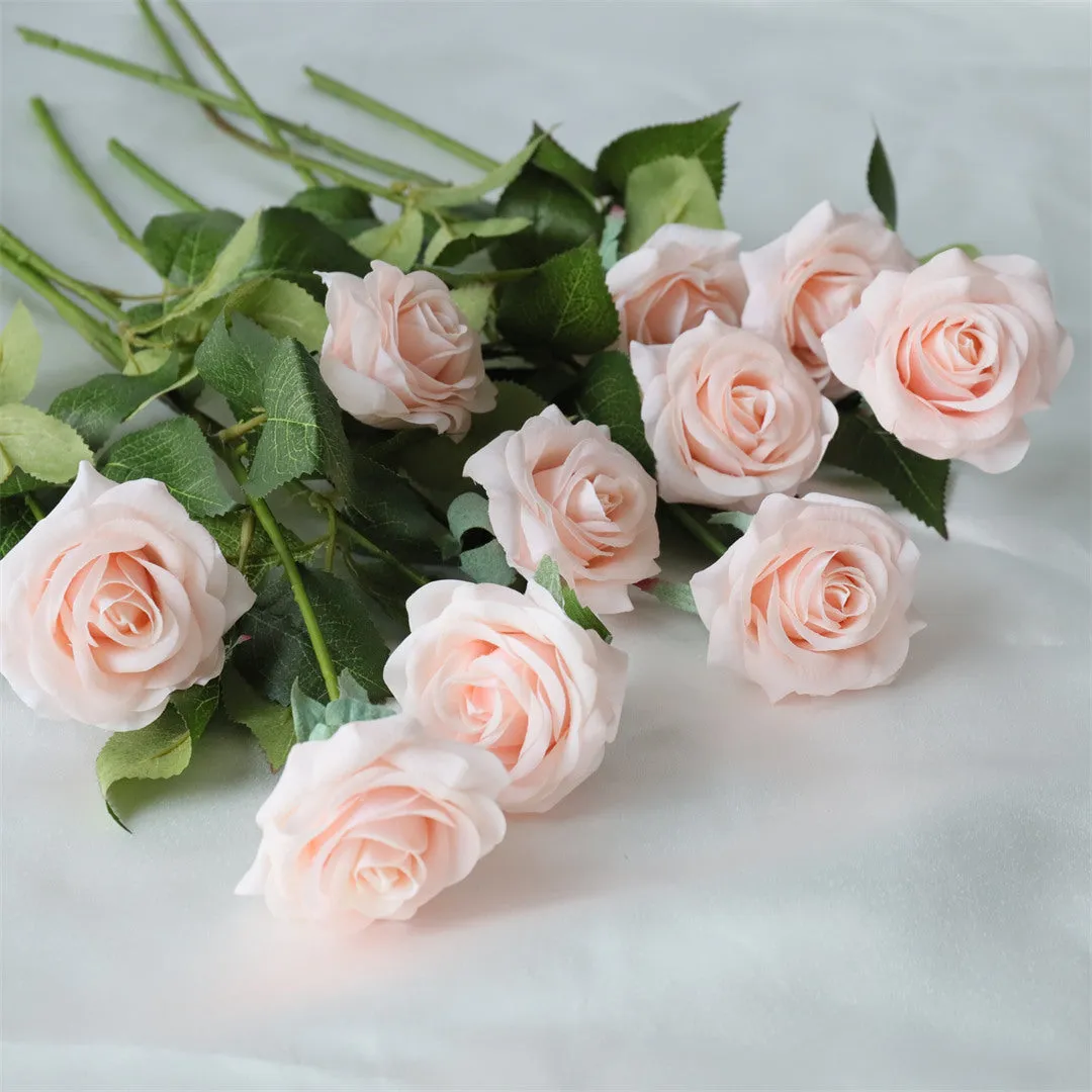 Realistic Blush Pink Roses Real Touch Flowers 10pcs