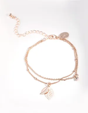 Rose Gold Diamante & Leaf Bracelet