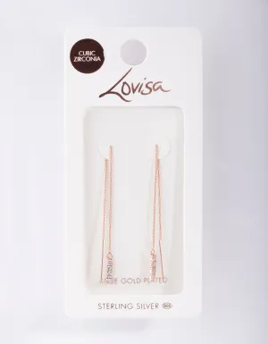 Rose Gold Plated Sterling Silver Cubic Zirconia Thread Through Earrings