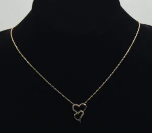 Rose Gold Tone Double Heart Rhinestones Pendant on Rose Gold Tone Chain Necklace