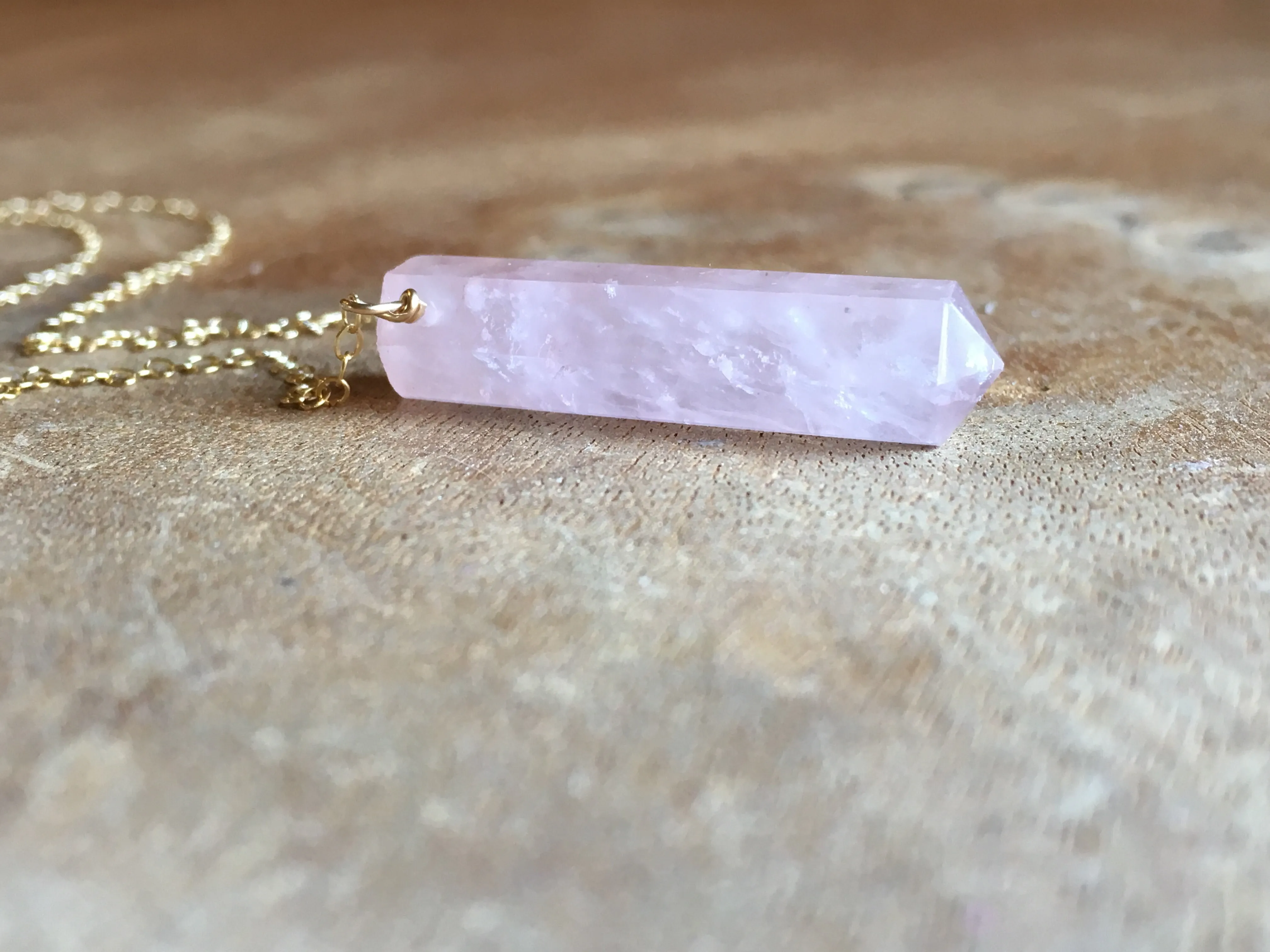 Rose Quartz Crystal Point  Healing Necklace Silver or Gold Filled