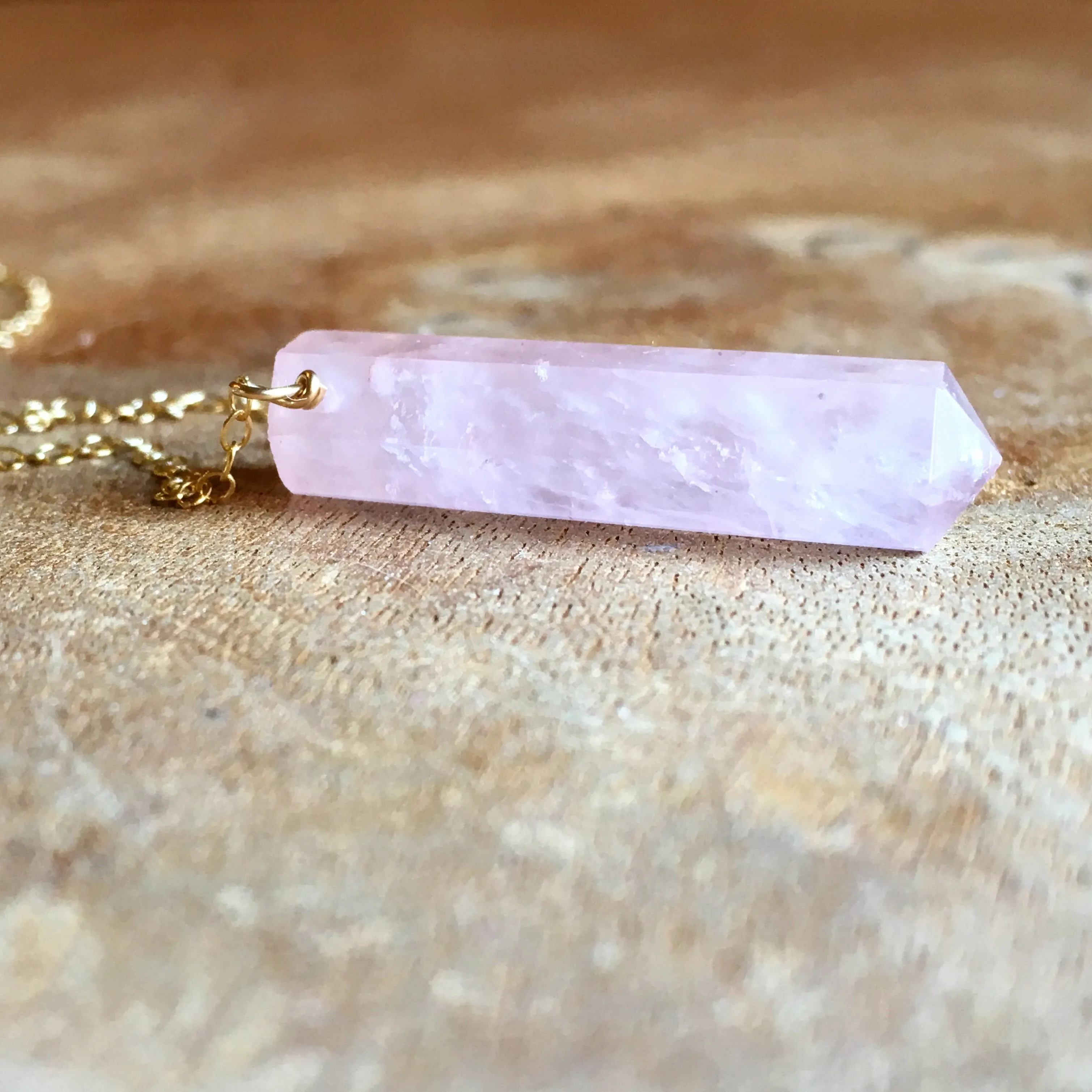 Rose Quartz Crystal Point  Healing Necklace Silver or Gold Filled