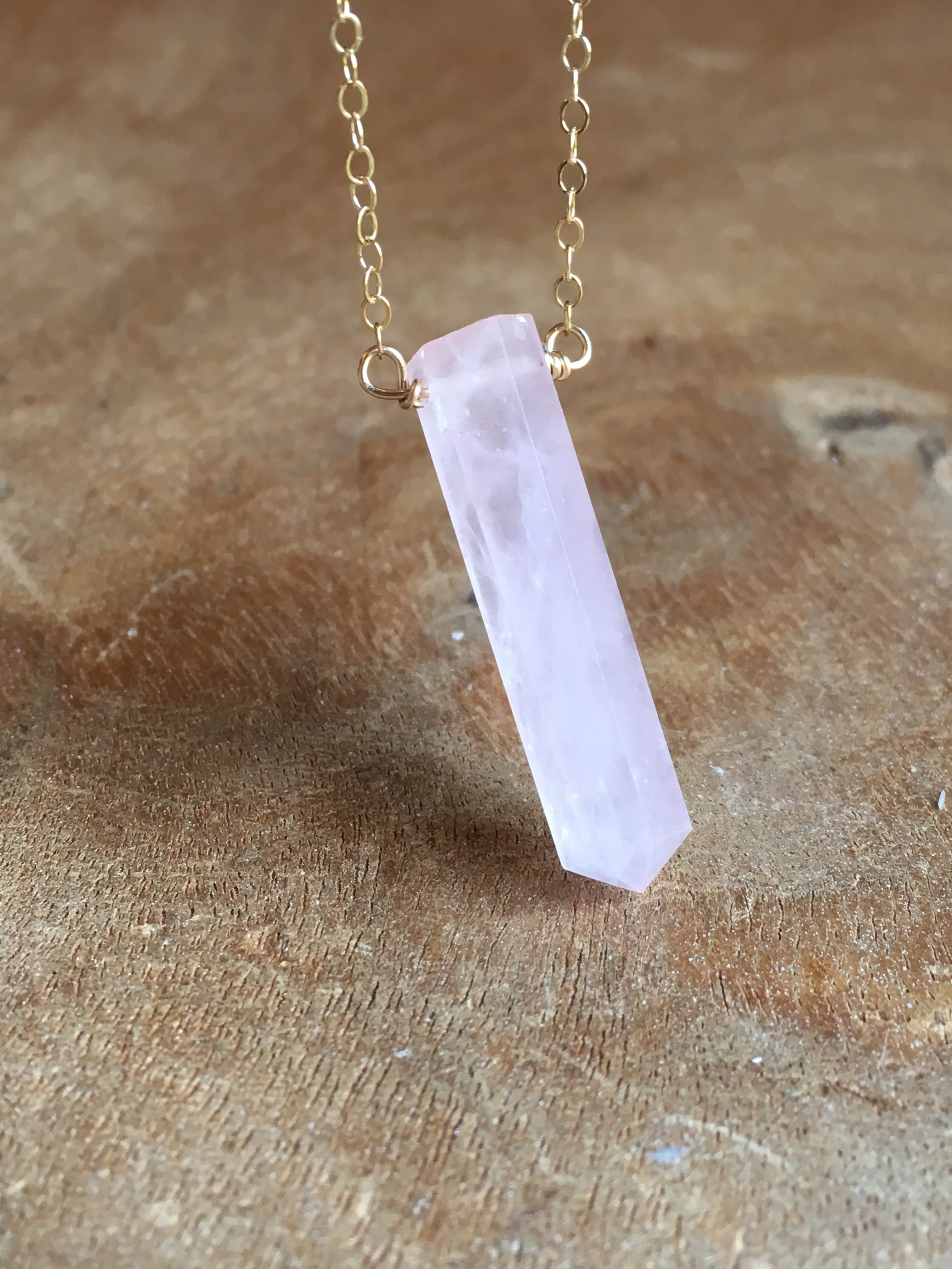 Rose Quartz Crystal Point  Healing Necklace Silver or Gold Filled