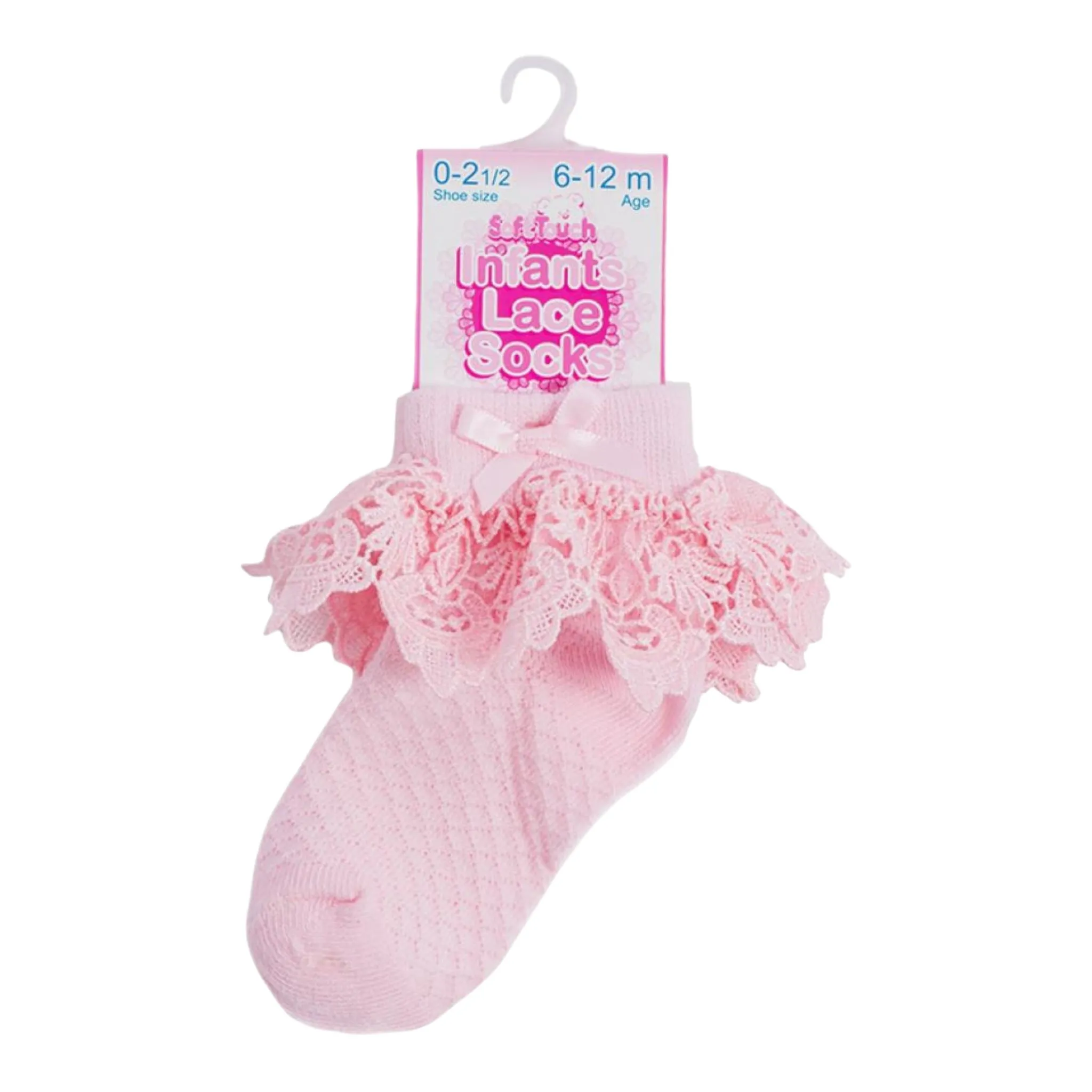 Soft Touch - ankle lace frill socks pink