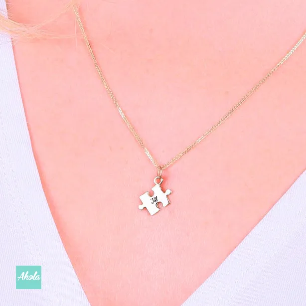 SP056 Platinum Plated Sterling Silver Puzzle Piece Necklace Set 純銀刻字砌圖頸鏈