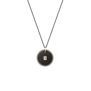 Sterling Silver Black Rhodium ODUS Disc Pendant with Baguette Round Diamonds