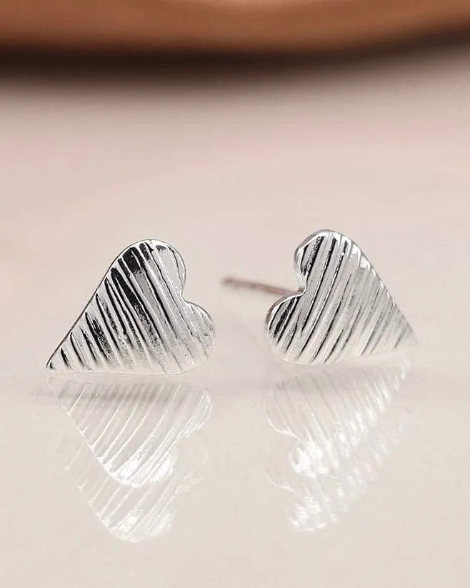 Sterling Silver Embossed Heart Stud Earrings