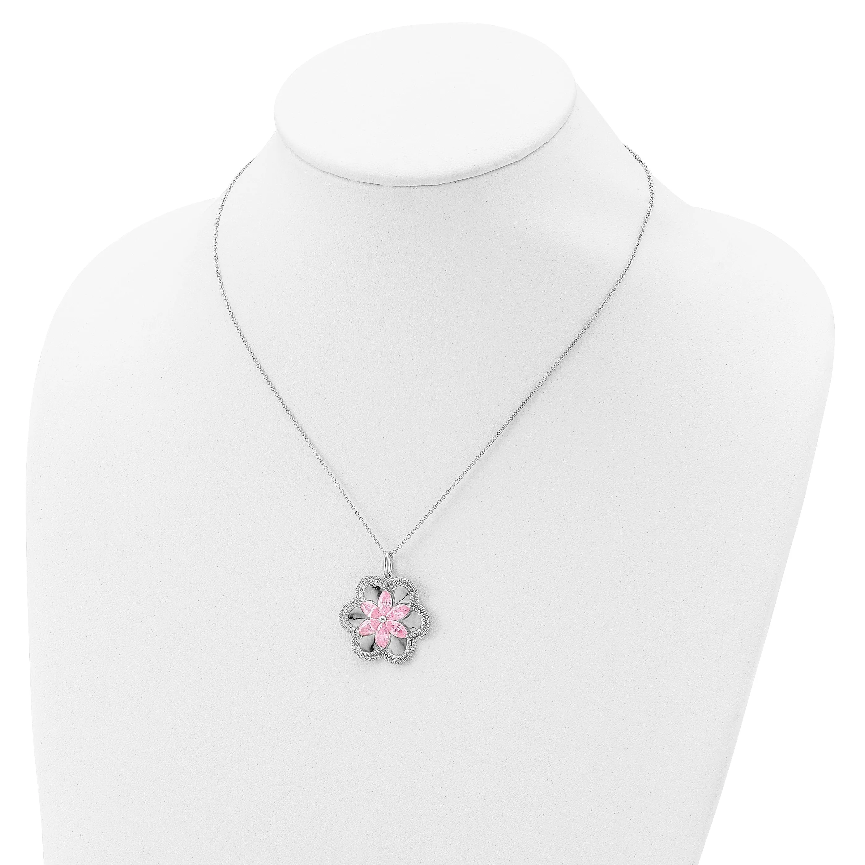 Sterling Silver Pretty Pk Flower Necklace