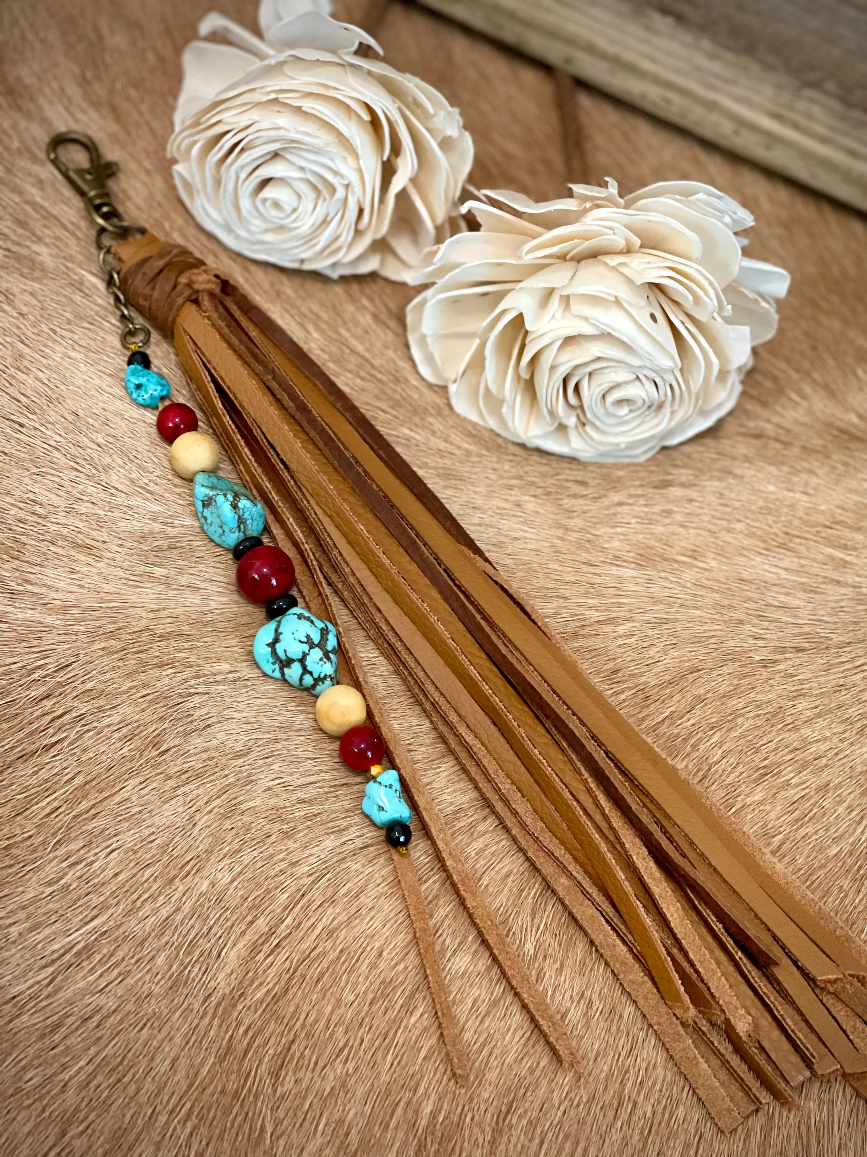 Tan w/ Turquoise & Red - Purse Tassel