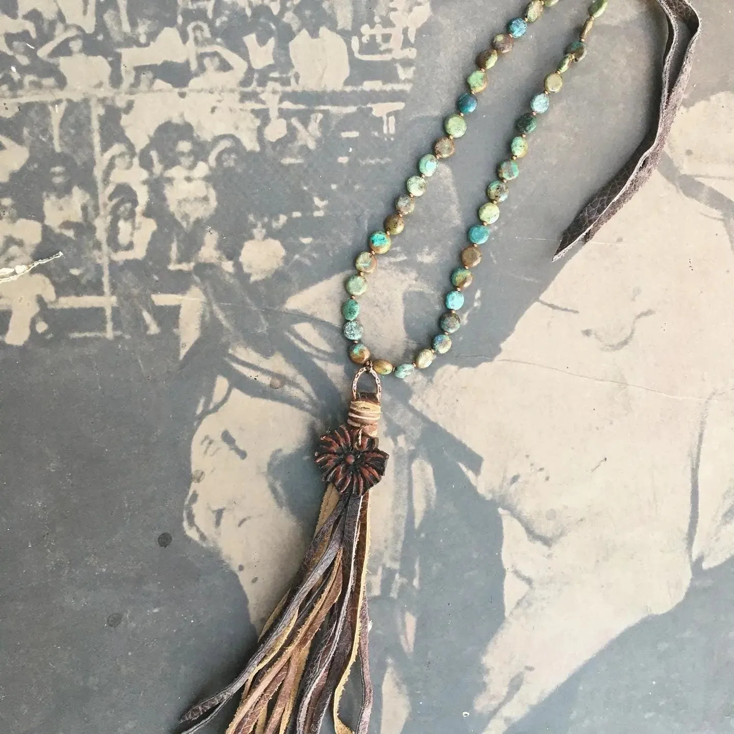 The Mabel Necklace in Turquoise with Poppy and Tassel Pendant