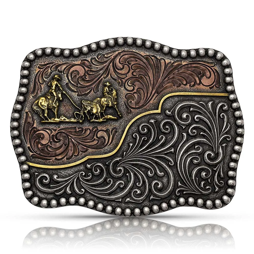 Tri-Color Filigree Road Team Roper Attitude Buckle