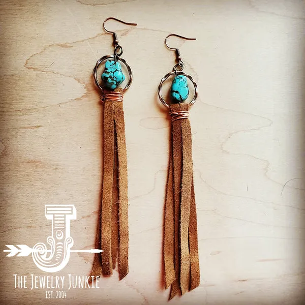 Turquoise Drop Earrings w/ Suede Leather Tassel