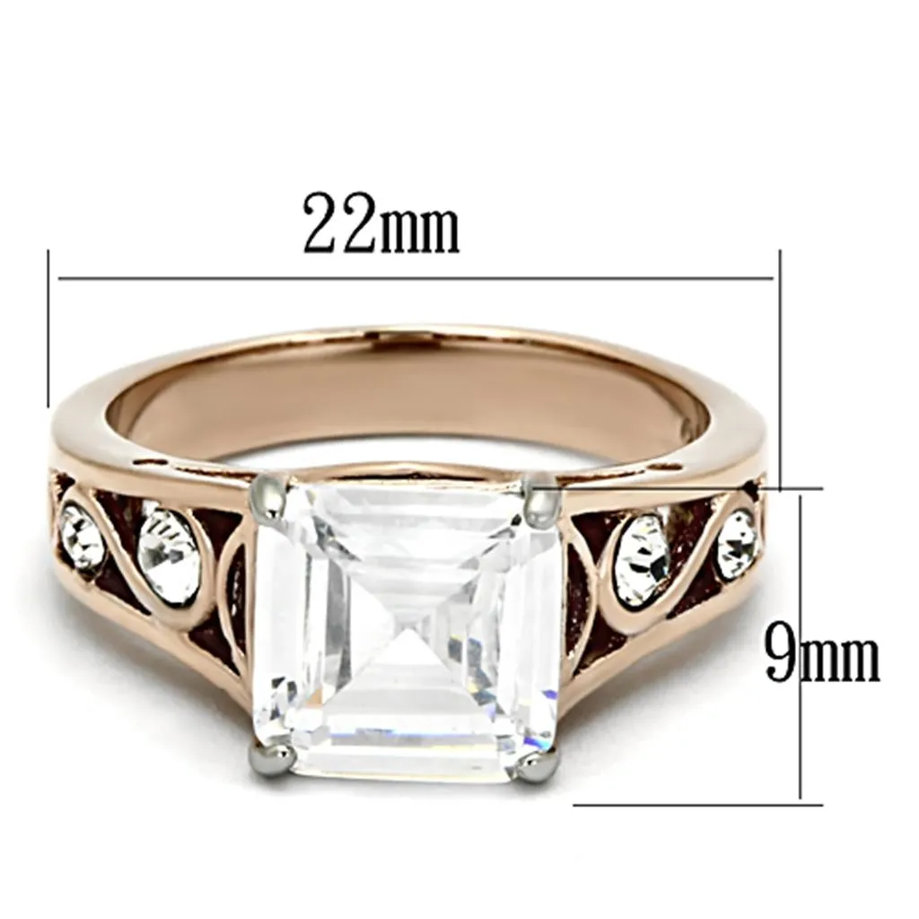 Two-Tone IP Rose Gold Stainless Steel Ring with AAA Grade CZ in Clear for Women Style TK1059