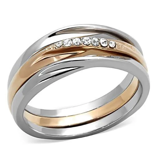 Two-Tone IP Rose Gold Stainless Steel Ring with Top Grade Crystal in Clear for Women Style TK1340