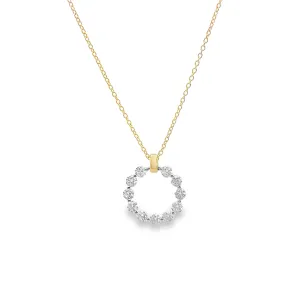 Two-tone Round Diamond Open Circle Pendant Necklace