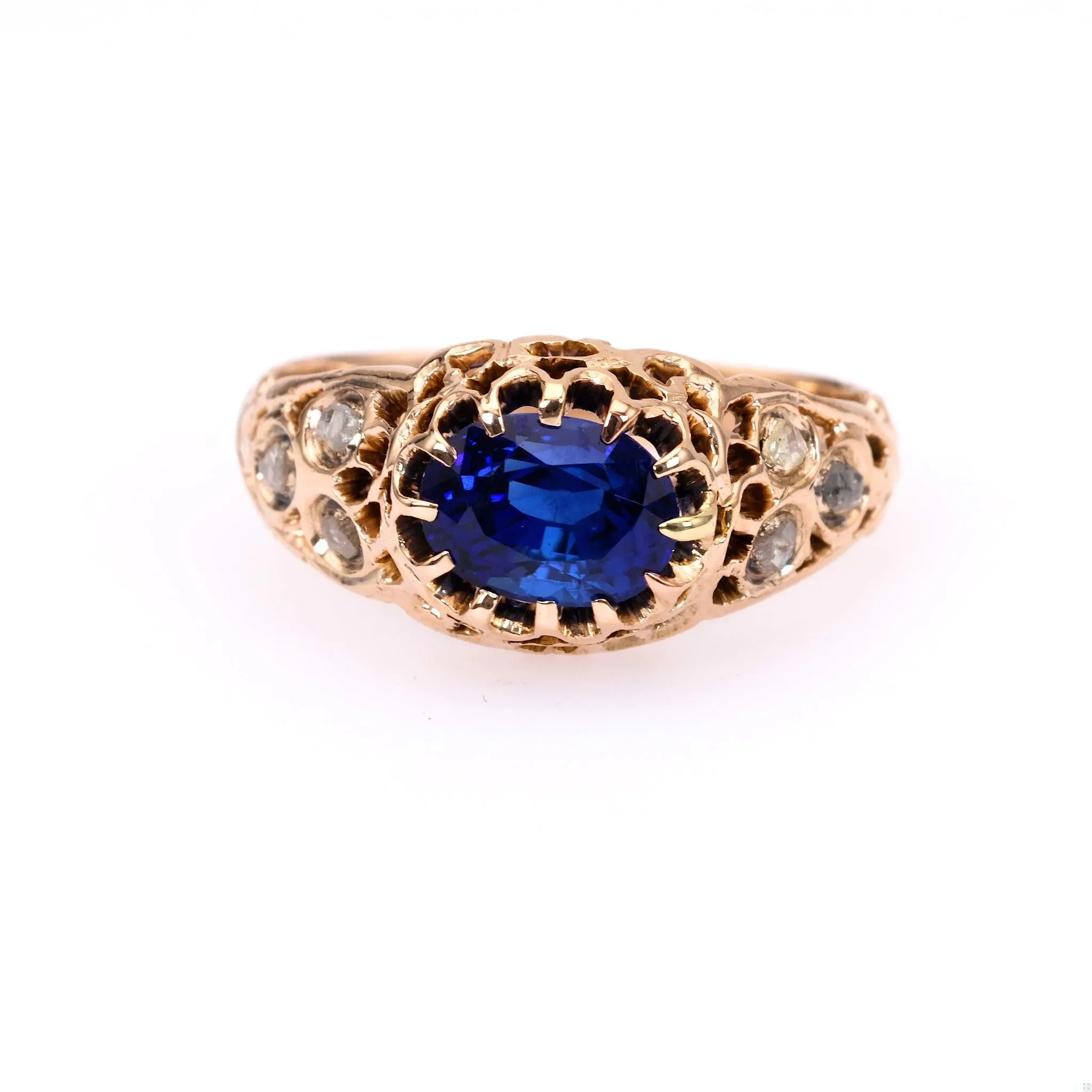 Victorian Sapphire Diamond 10k Rose Gold Ring