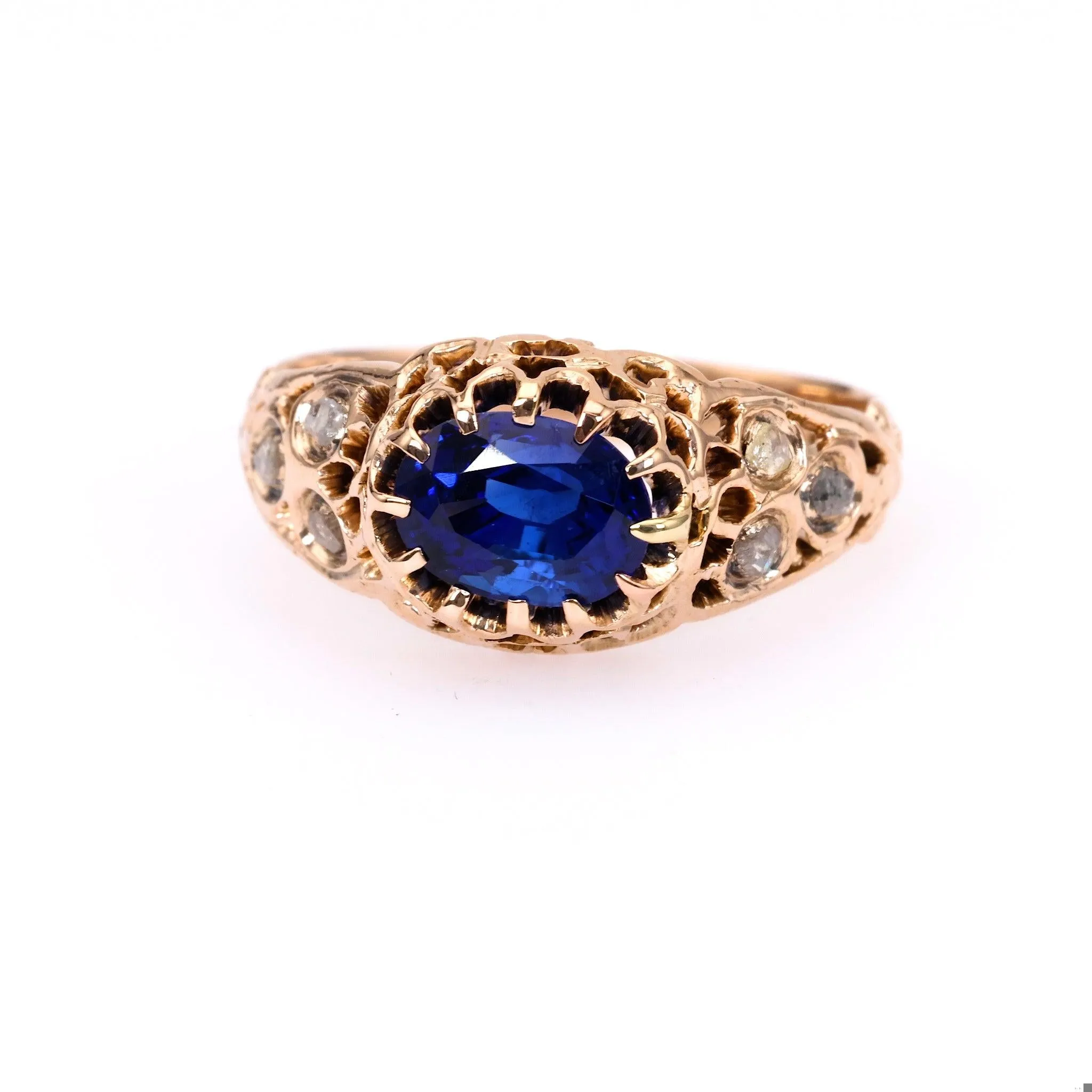 Victorian Sapphire Diamond 10k Rose Gold Ring