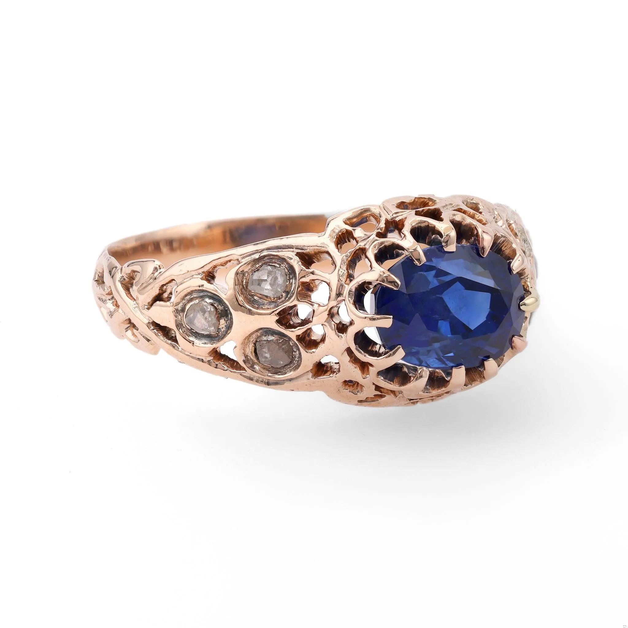 Victorian Sapphire Diamond 10k Rose Gold Ring