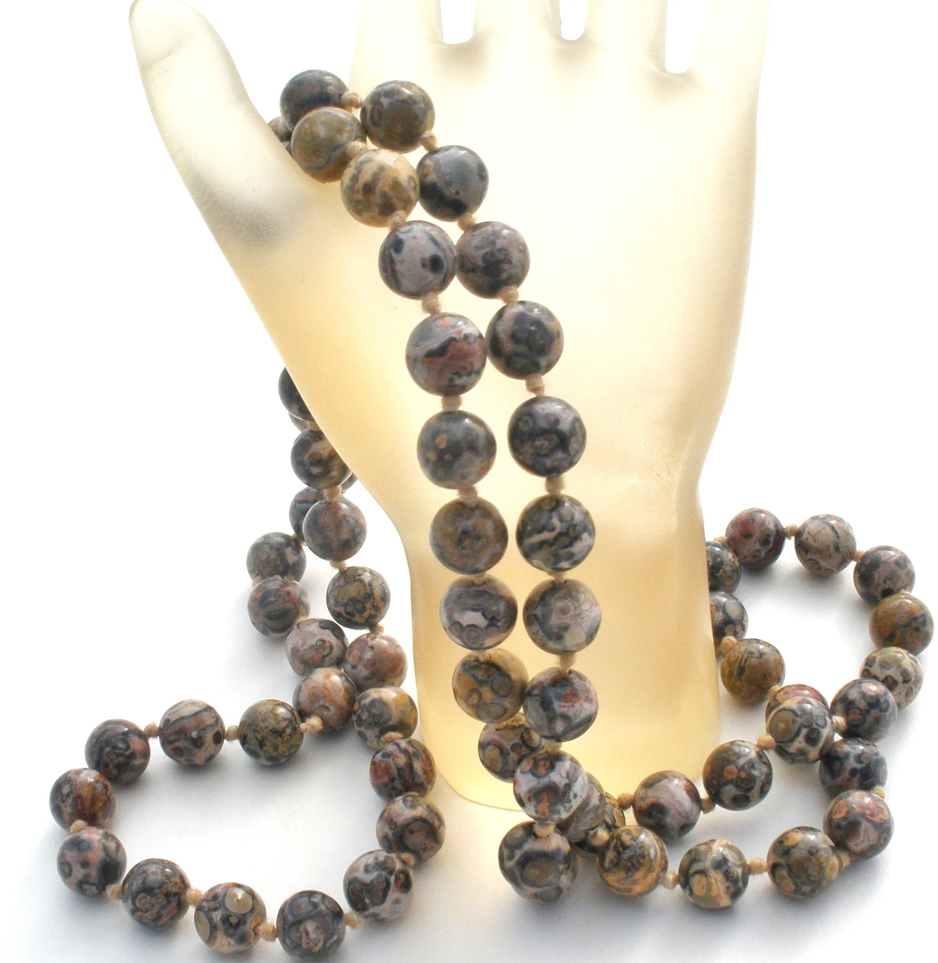 Vintage Brown Jasper Bead Necklace 34"