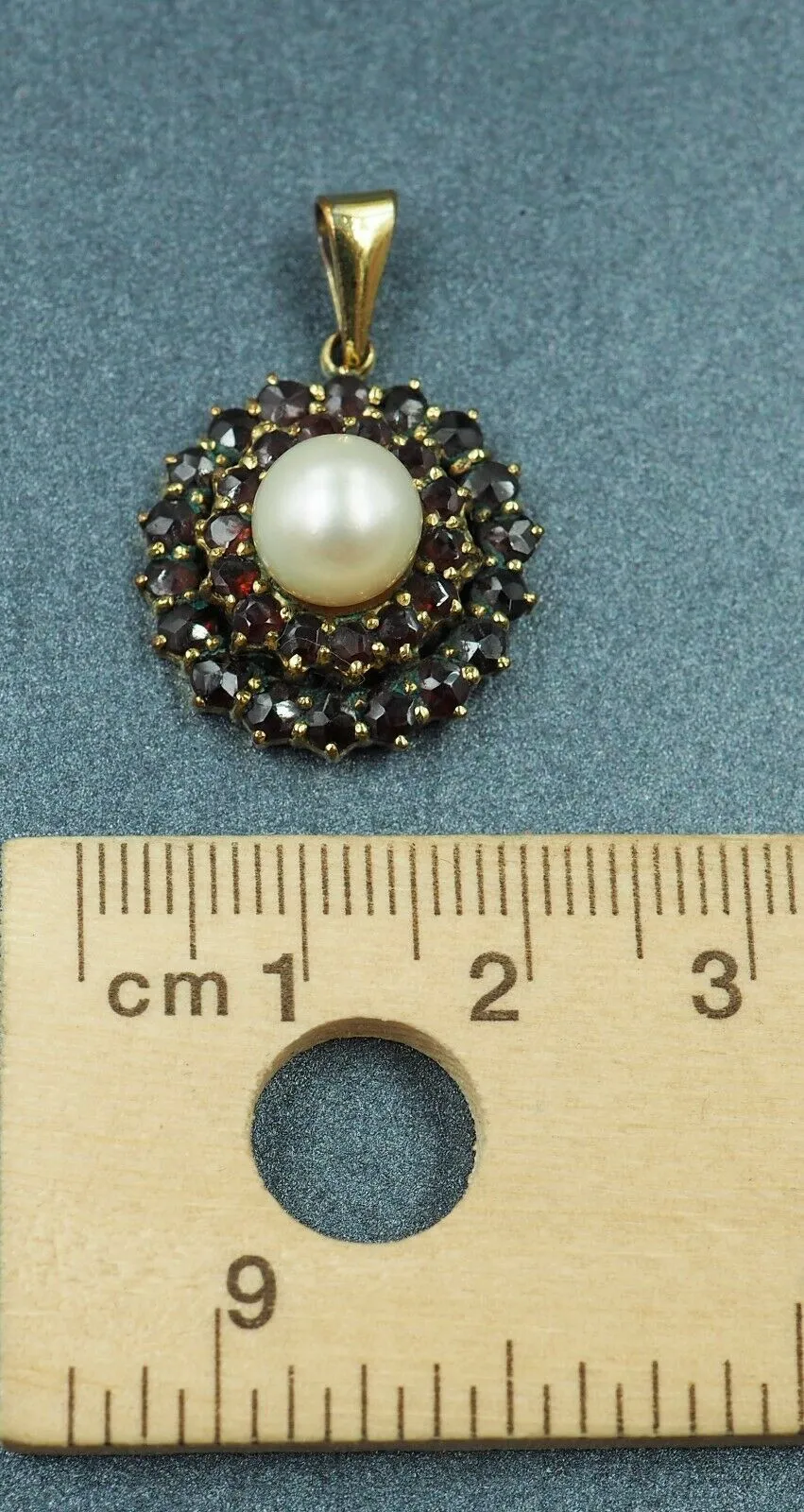 Vintage Cultured Pearl & Garnet Pendant with Rolled Gold