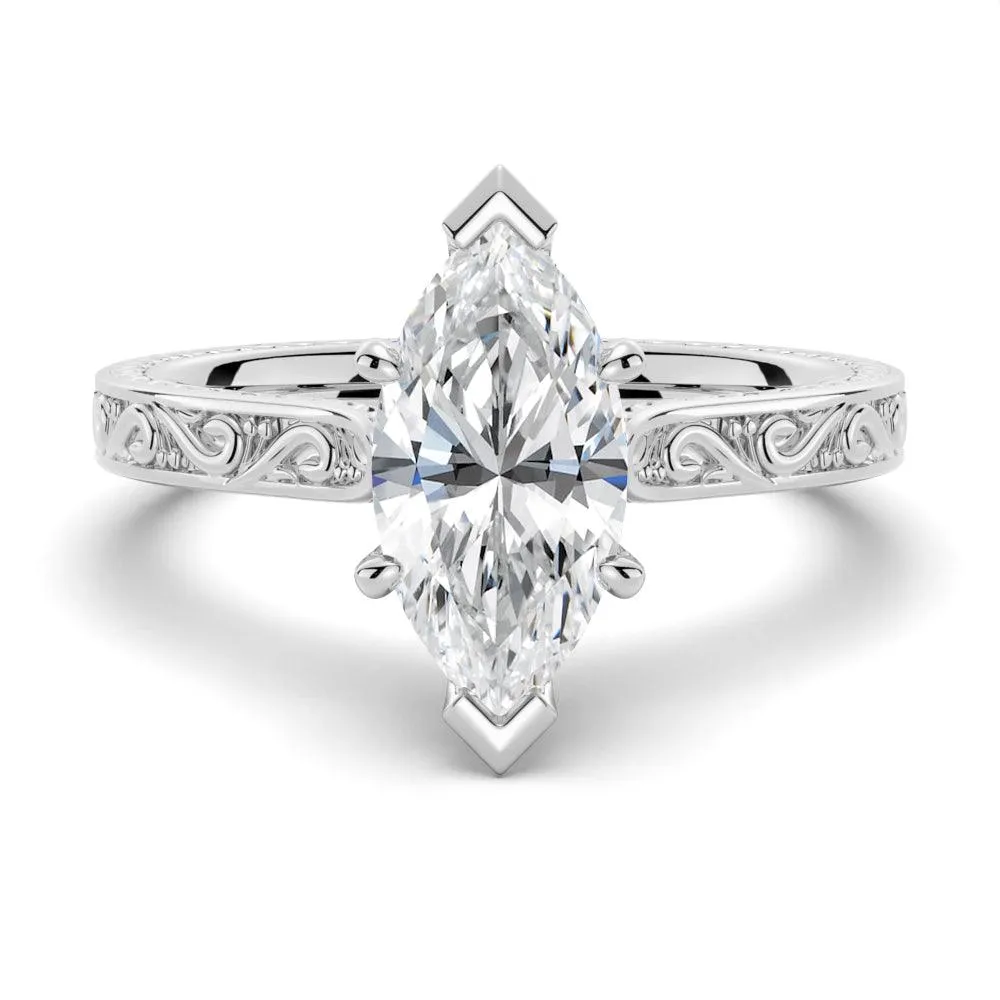 Vintage Two-Tone Marquise Moissanite Engagement Ring With Milgrain Edges